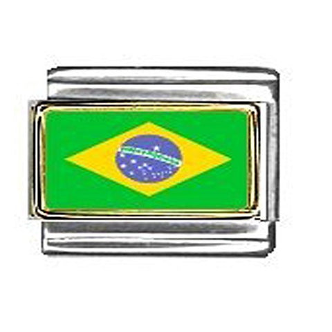 Brazilian Flag Italian Charm Bracelet Link - Sexy Sparkles Fashion Jewelry - 1