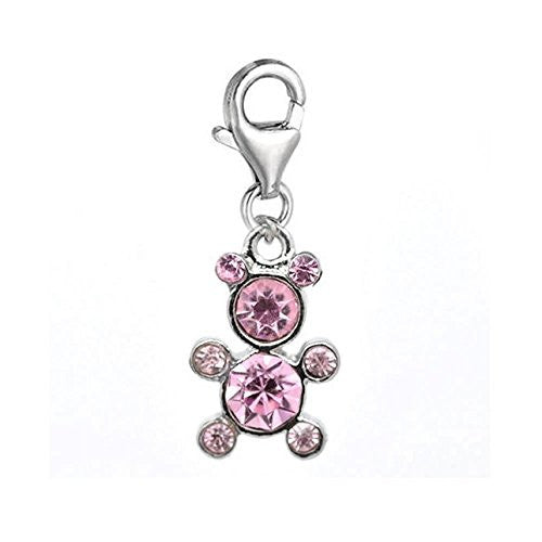 Clip on Teddy Bear Charm Pendant for European Clip on Charm Jewelry w/ Lobster Clasp