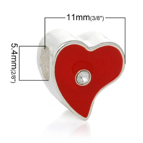 Valentine Red Heart Charm with Clear Crystals Fits All Brand Snake Charm Bracelet - Sexy Sparkles Fashion Jewelry - 2