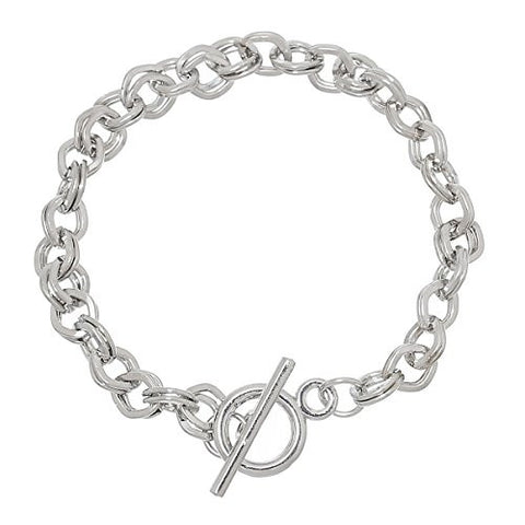Iron Alloy Double Cable Chain Toggle Clasp Bracelets Silver Tone 20cm(7 7/8") - Sexy Sparkles Fashion Jewelry - 1