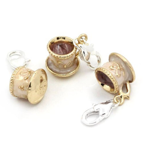 Gold Tone Teacup Clip on Pendant for European Charm Jewelry w/ Lobster Clasp - Sexy Sparkles Fashion Jewelry - 3