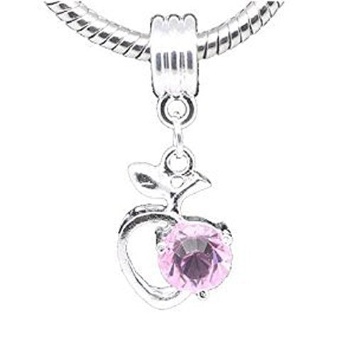 Pink Rhinestone Apple Heart Dangle Bead Compatible for Most European Snake Chain Braceletfor Snake Chain Bracelet