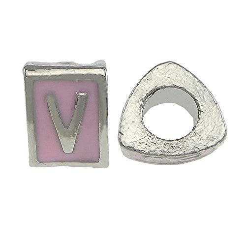 "V" Letter Triangle Charm Beads Pink Spacer for Snake Chain Charm Bracelet