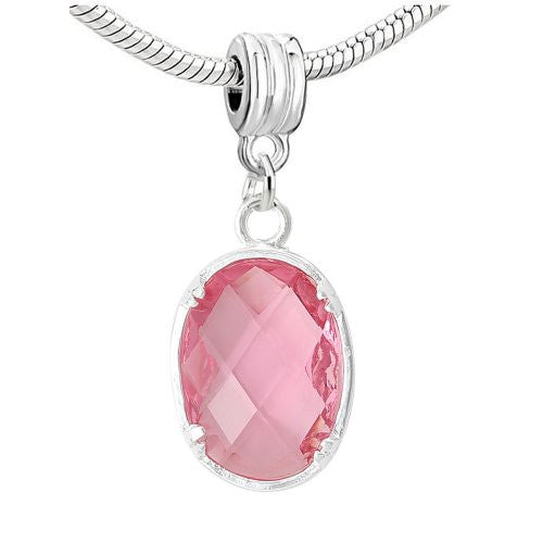 Oval Sparkly Cubic Zircon October Birthstone Dangling Charm European Bead Compatible for Most European Snake Chain Bracelet