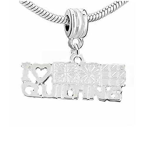 I Love Quilting Dangle Charm Beads for Snake Chain Charm Bracelet - Sexy Sparkles Fashion Jewelry