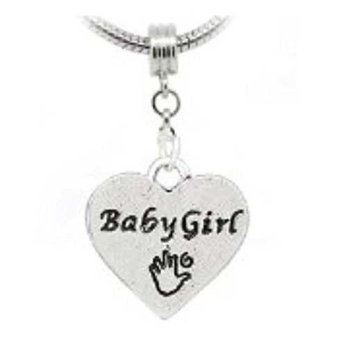 Baby Girl on Heart with Hand Print Dangle European Bead Compatible for Most European Snake Chain Bracelet - Sexy Sparkles Fashion Jewelry