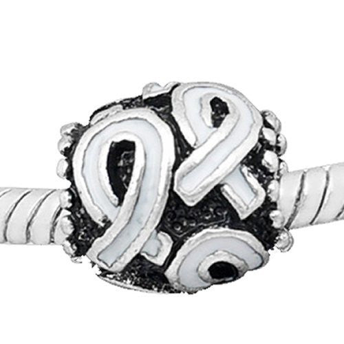 White Awareness Ribbon Charm Bead Pandora Compatible European Bead Compatible for Most European Snake Chain Bracelet - Sexy Sparkles Fashion Jewelry