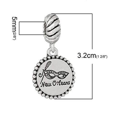 Mardi Gra Mask New Orleans Carved Silver Tone Charm Bead for Most European Snake Chain Bracelet - Sexy Sparkles Fashion Jewelry - 2