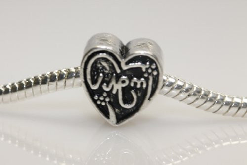 Mom Heart Charm Spacer European Bead Compatible for Most European Snake Chain Bracelet
