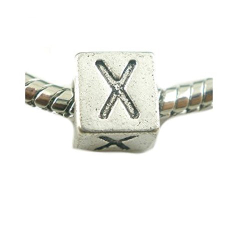 One Alphabet Block Beads Letter X for European Snake Chain Charm Braclets