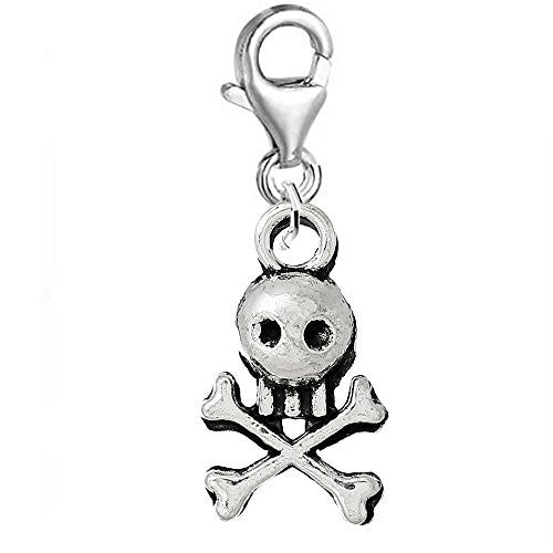 Pirate Skull Clip On For Bracelet Charm Pendant for European Charm Jewelry w/ Lobster Clasp