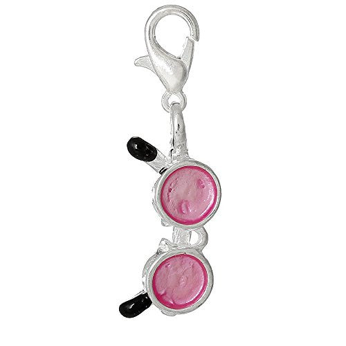 Enamel Pink Sun Glasses Clip On Pendant for European Charm Jewelry w/ Lobster Clasp