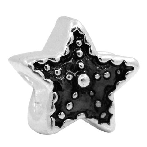 Star with Black/grey Enamel Charm European Bead Compatible for Most European Snake Chain Bracelet - Sexy Sparkles Fashion Jewelry - 2