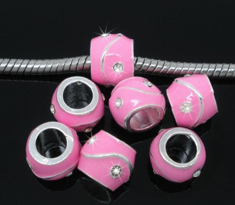 Pink Rhinestone Enamel Silver Tone Bead Charm Spacer for Snake Chain Bracelets - Sexy Sparkles Fashion Jewelry - 3