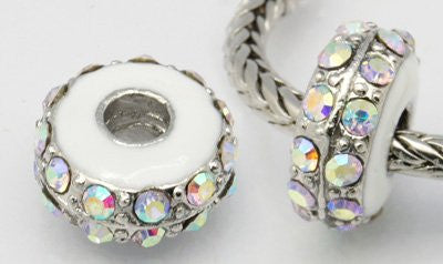 One Clear Iridescent  Rhinestone Charm Beads for Snake Chain Bracelet - Sexy Sparkles Fashion Jewelry - 2