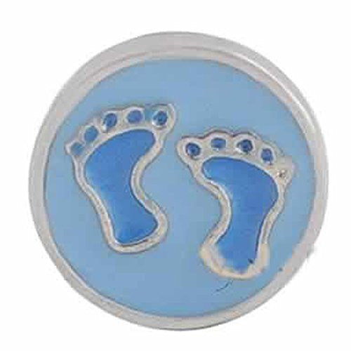 Round Locket Crystal Necklace Base and Floating Family Charms (Baby Feet)