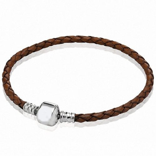 8.0" Brown High Quality Real Leather Bracelet For European Snake Chain Charms
