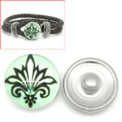Fleur-de-lis Flower Design Glass Chunk Charm Button Fits Chunk Bracelet 18mm for Noosa Style Bracelet