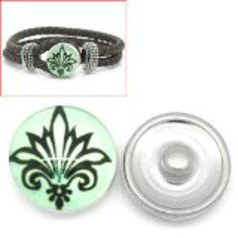 Fleur-de-lis Flower Design Glass Chunk Charm Button Fits Chunk Bracelet 18mm for Noosa Style Bracelet - Sexy Sparkles Fashion Jewelry - 1