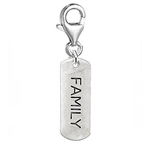 Dog Tag Inspiration/Strength Clip on Charm w/ Lobster Clasp (Family)