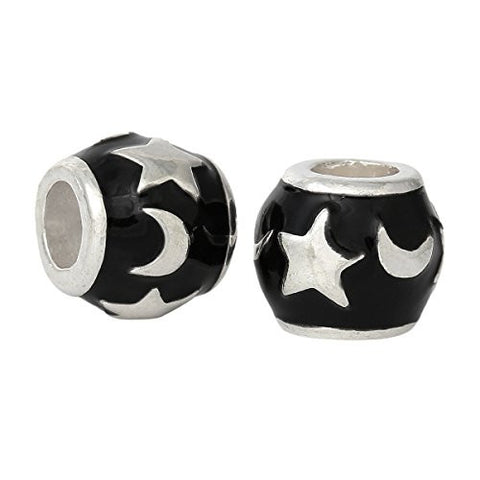 Stars and Moon Design on Black Enamel Charm European Bead Compatible for Most European Snake Chain Bracelet - Sexy Sparkles Fashion Jewelry - 2