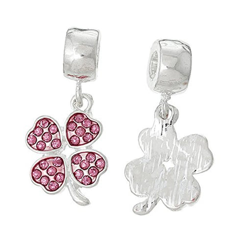 Four Leaf Clover With Pink Crystals for European Snake chain charm Bracelet - Sexy Sparkles Fashion Jewelry - 2