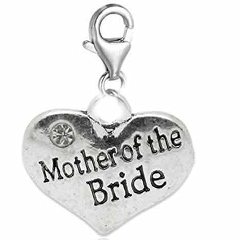 Clip on Wedding Mother of the Groom Heart w/ Crystals Charm Dangle Pendant for European Clip on Charm Jewelry w/ Lobster Clasp - Sexy Sparkles Fashion Jewelry - 1
