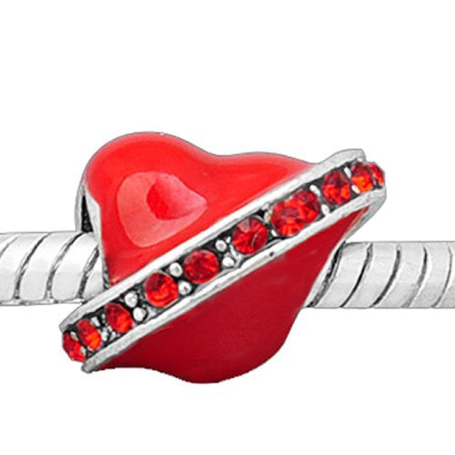 Crystals Surrounding a Heart Red Enamel 3d Charm European Bead Compatible for Most European Snake Chain Bracelet - Sexy Sparkles Fashion Jewelry