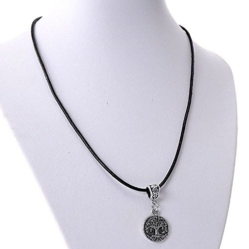 Cowhide Leather Pendent Necklace with Tree of Life (Locks with Lobster Clasp) 43cm Long - Sexy Sparkles Fashion Jewelry - 1