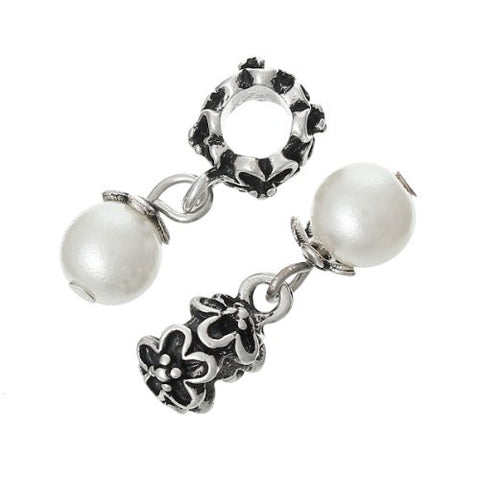Flower with White Acrylic Ball Charm Compatible with European Snake Chain Charm Bracelet - Sexy Sparkles Fashion Jewelry - 3