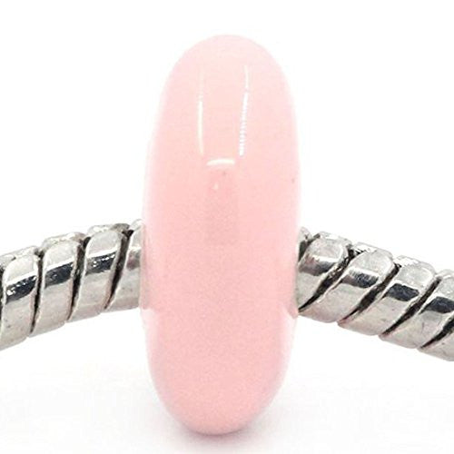 European Charm Beads Flat Round Silver Plated Enamel light Pink - Sexy Sparkles Fashion Jewelry - 1