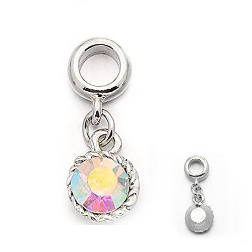 AB Clear Dangle Created Birthstone Spacer Charm European Bead Compatible for Most European Snake Chain Bracelet
