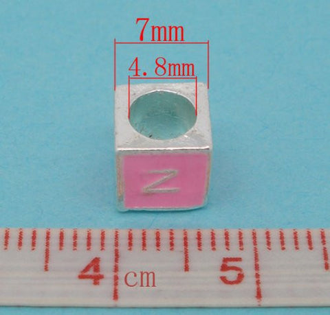 "N" Letter  Square Charm Beads Pink Enamel European Bead Compatible for Most European Snake Chain Charm Bracelets - Sexy Sparkles Fashion Jewelry - 3