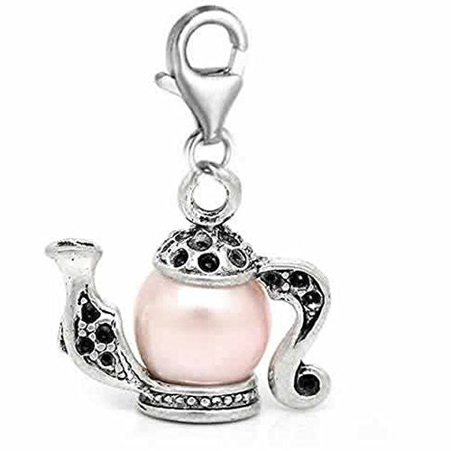 Pink Teapot Pendant for European Clip on Charm Jewelry w/ Lobster Clasp - Sexy Sparkles Fashion Jewelry - 1