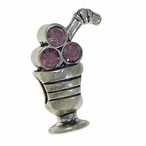 Amethyst Cocktail Cup with Crystals Charm Bead for Snake Chain Bracelet - Sexy Sparkles Fashion Jewelry - 1