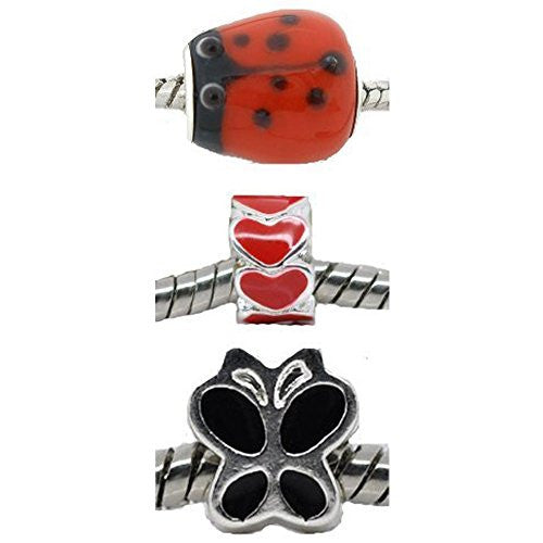 Set of Three (3) Charms Love Bug Charm Beads for European Snake Chain Charm Bracelets