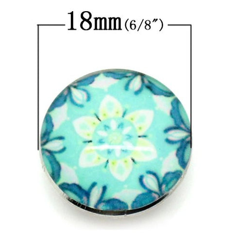 Cyan Flower Design Glass Chunk Charm Button Fits Chunk Bracelet - Sexy Sparkles Fashion Jewelry - 2