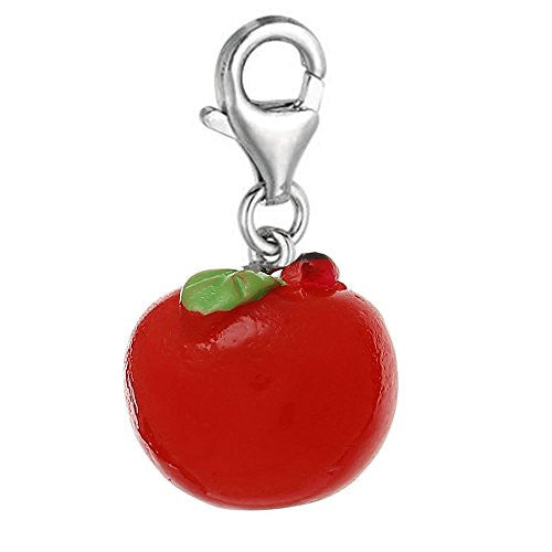 Resin Red Apple Clip on Charm Pendant for European Jewelry w/ Lobster Clasp