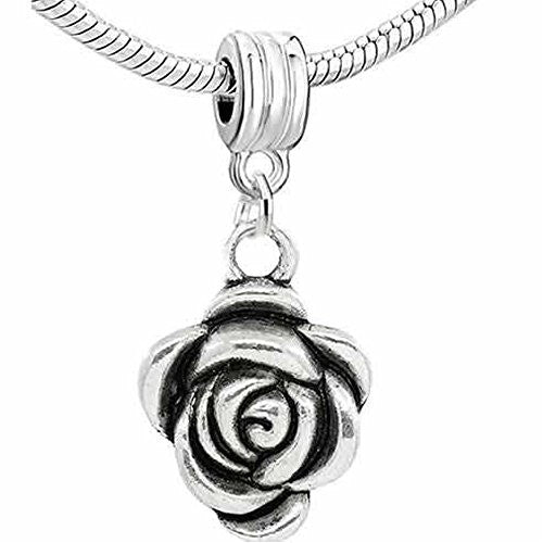 Rose Flower Charm Dangle European Bead Compatible for Most European Snake Chain Bracelet