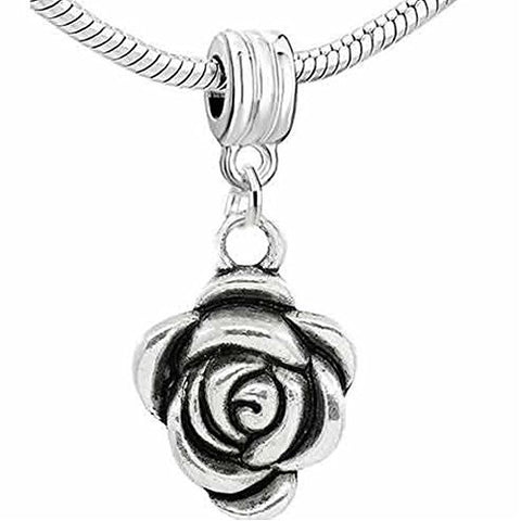 Rose Flower Charm Dangle European Bead Compatible for Most European Snake Chain Bracelet - Sexy Sparkles Fashion Jewelry - 1