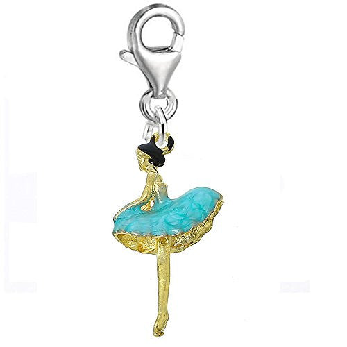 Ballerina Dancer in Blue Dress Clip on Pendant for European Charm Jewelry with Lobster Clasp - Sexy Sparkles Fashion Jewelry