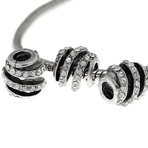 Spiral Design W/crystals Charm Spacer Bead For Snake Chain Bracelet (Clear) - Sexy Sparkles Fashion Jewelry - 2