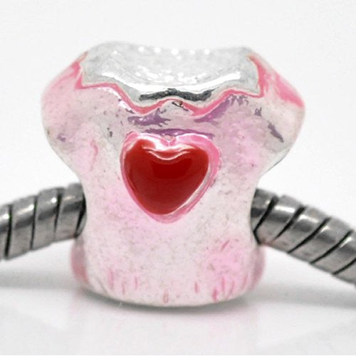 Pink T Shirt Charm with Red Heart Charm Spacer For Snake Chain Charm Bracelet - Sexy Sparkles Fashion Jewelry