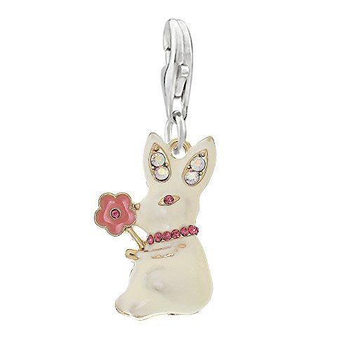 Easter Bunny Rabbit Holding Flower Clip on Pendant Charm for Bracelet or Necklace - Sexy Sparkles Fashion Jewelry