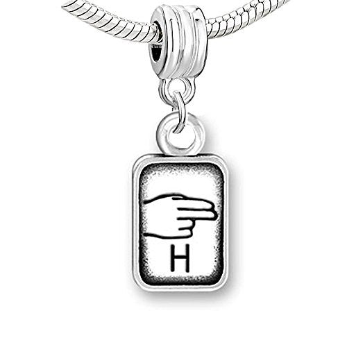 Sign Lauguage Charms Alphabet Letter European Bead Compatible for Most European Snake Chain Bracelet (H)