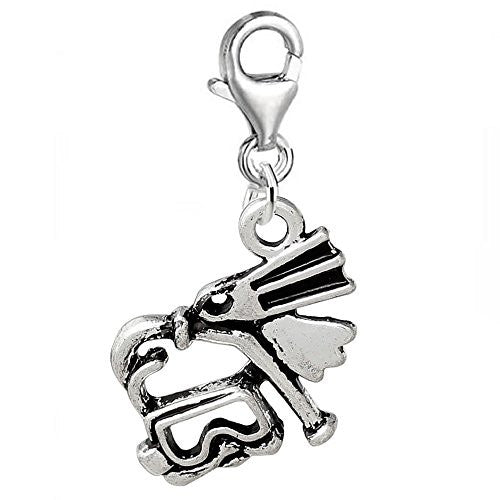 Clip on Scuba Diving Mask and Snorkel Charm Pendant for Bracelet or Necklaces - Sexy Sparkles Fashion Jewelry