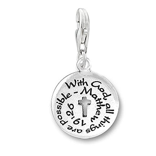 With God All Things Are Possible Clip On Pendant for European Charm Jewelry w/ Lobster Clasp