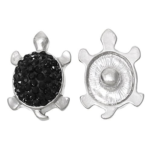 Chunk Snap Jewelry Button Tortoise Black Silver Tone Fit Chunk Bracelet Black Rhinestone - Sexy Sparkles Fashion Jewelry - 1