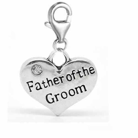Clip on Wedding Father of the Groom Heart w/ Crystals Charm Dangle Pendant for European Clip on Charm Jewelry w/ Lobster Clasp - Sexy Sparkles Fashion Jewelry - 2