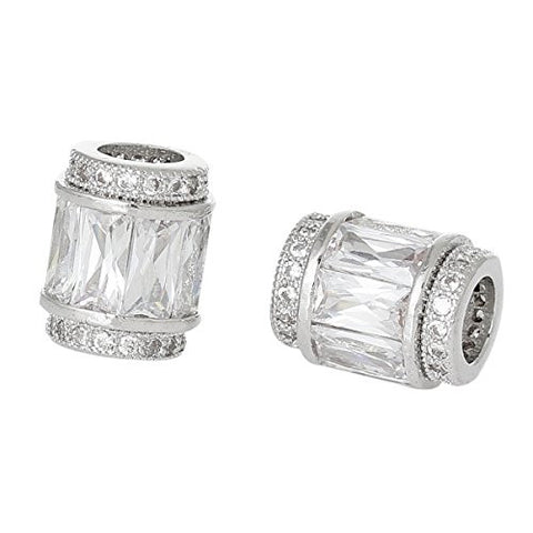 Copper European Charm Beads Cylinder Silver Tone Clear Cubic Zirconia - Sexy Sparkles Fashion Jewelry - 3